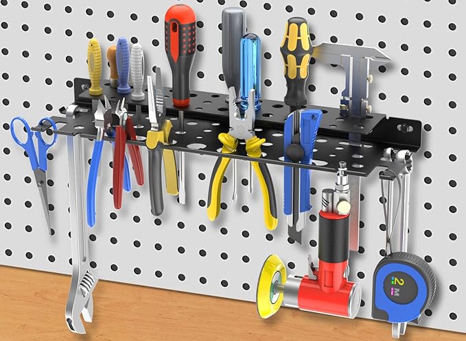 WallMount Tool Storage Rack, 17'' Metal Screwdriver Holder Organizer, Plier organizer, Equipped Suspension Holes for Pneumatic Tools