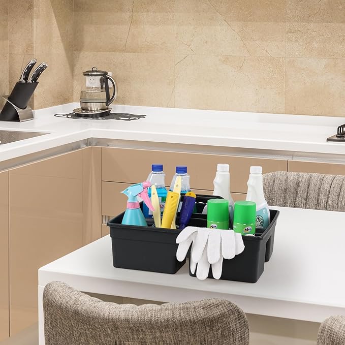 6 Packs Plastic Cleaning Supplies Storage Caddy with Handle, 3-Compartment Portable Shower Basket Tote