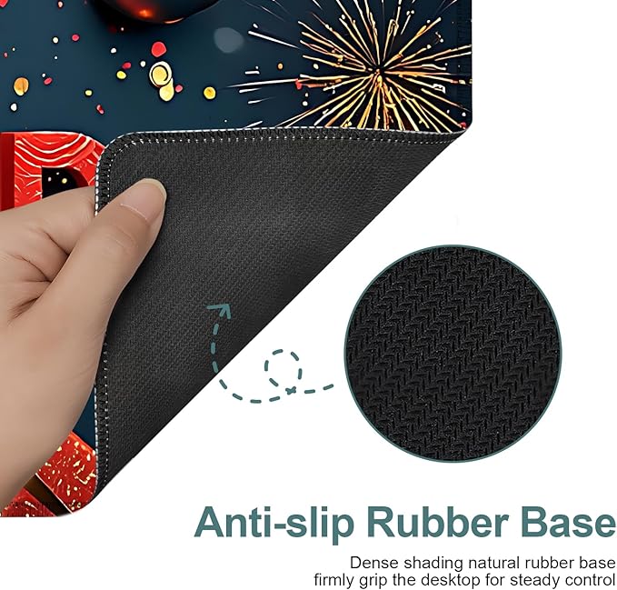 Happy New Year Gaming Mouse Pad 31.5"x11.8"Desk Mat Anti-Slip Rubber Base & Durable Stitched Edges for Gamers Smooth Mouse Writing Surface for Desk Office/Home