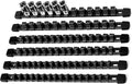 Socket Organizer Drive ABS Tools - Black Socket Holder, Premium Quality 6 Pieces Socket Holders Kit 1/4-Inch x 32 Clips, 3/8-Inch x 30 Clips, 1/2-Inch x 24 Clips（6PC,Black)