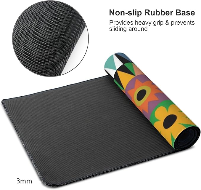 Cute Colorful Flowers Large Mouse Pad, Vintage Aesthetic Gaming Desk Mat, XXL Keyboard Desk Pad Mat for Desktop, 35.4"x15.7" Non-Slip Base Big Mousepad with Stitched Edges