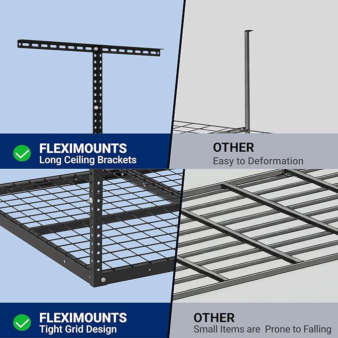 FLEXIMOUNTS 3x4FT Garage Storage Rack Overhead, Adjustable Ceiling Storage Racks, Metal Garage Organization System with 275LBS Weight Capacity(Black), Classic Series