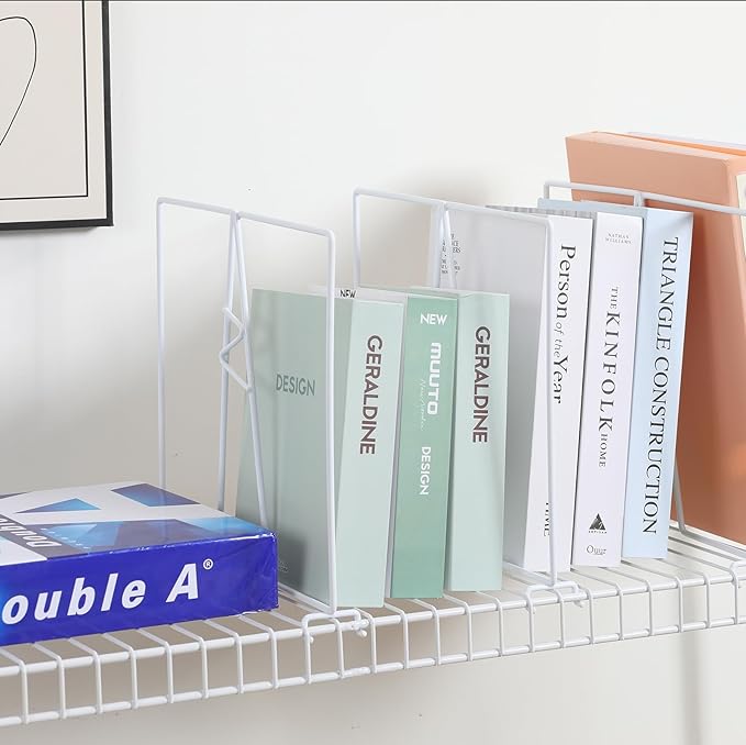 Wire Shelf Dividers - White Closet Organization & Storage Organizer - No Tool Shelf Divider for Wire Shelves - Metal Shelf Accessories – for 12“ Deep Wire Shelves – Tall 12” Height – 4 Pack