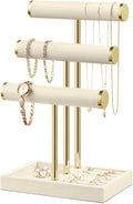 Bracelet Holder Jewelry Organizer Display - 3 Tier T Bar Velvet Stand, Beige Jewelry Storage for Bracelet, Necklaces, Watches