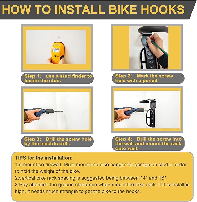 Garage Wall Mount Bike Rack 2 Pack Vertical Bicycle Hanging Hooks for Indoor Storage
