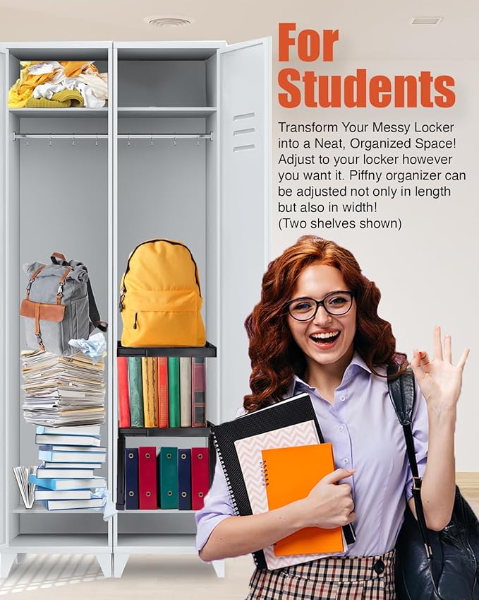 Locker Organizer Shelf， Adjustable Width and Height, Ideal Locker for School, Office, and Gym Lockers… (Pink 2 Pack)
