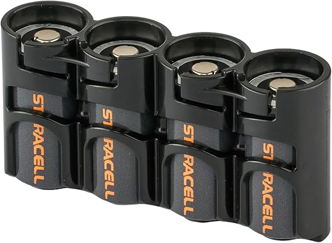 Storacell Slimline CR123 Battery Storage Caddy, Black, Holds 4 Batteries (Not Included)