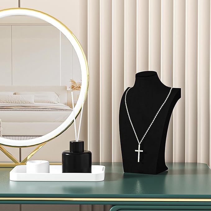 3Pcs Necklace Bust Stand for Selling, Black Velvet Necklace Display Holder, Jewelry Necklace Organizer Rack for Shop Store Exhibition Show (11"Height)