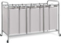 STORAGE MANIAC 5 Section Laundry Sorter, 5 Bins Rolling Separator Laundry Basket, Dirty Clothes Hamper Divider with Heavy Duty Rolling Lockable Wheels, Large Clothes Organizer Cart, Gray