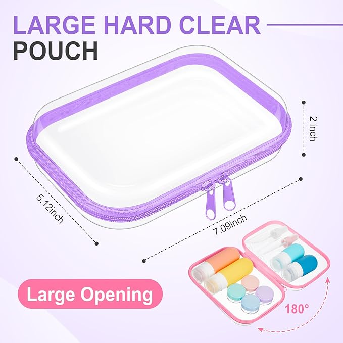 Sanwuta 6 Pcs Clear Hard Zipper Case Hard Plastic Zipper Pouches Transparent Makeup Bag Pencil Pouches for Travel Snacks Christmas Trinket Storage Organizer Box(Colorful,7.09 x 5.12 x 2 Inch)