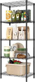 HOMEFORT 5-Tier Wire Shelving 5 Shelves Unit Metal Storage Rack Durable Organizer Perfect for Pantry Closet Kitchen Laundry Organization in Black, 16.5" W x 11.4" D x 47" H