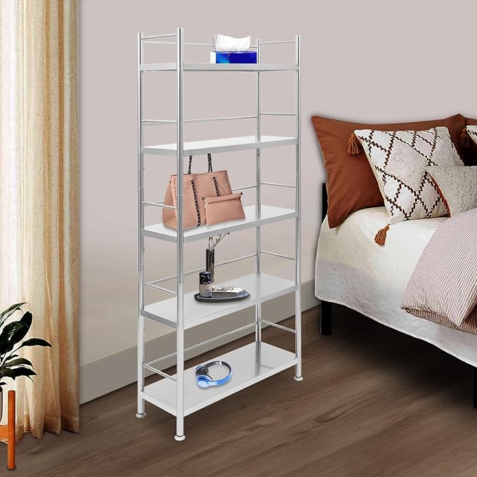 5-Tier Stainless Steel Shelf, Heavy Duty Storage Rack for Kitchen, Garage, Industrial Storage, Kitchen Shelves with Guardrails, Adjustable Height Metal Shelf
