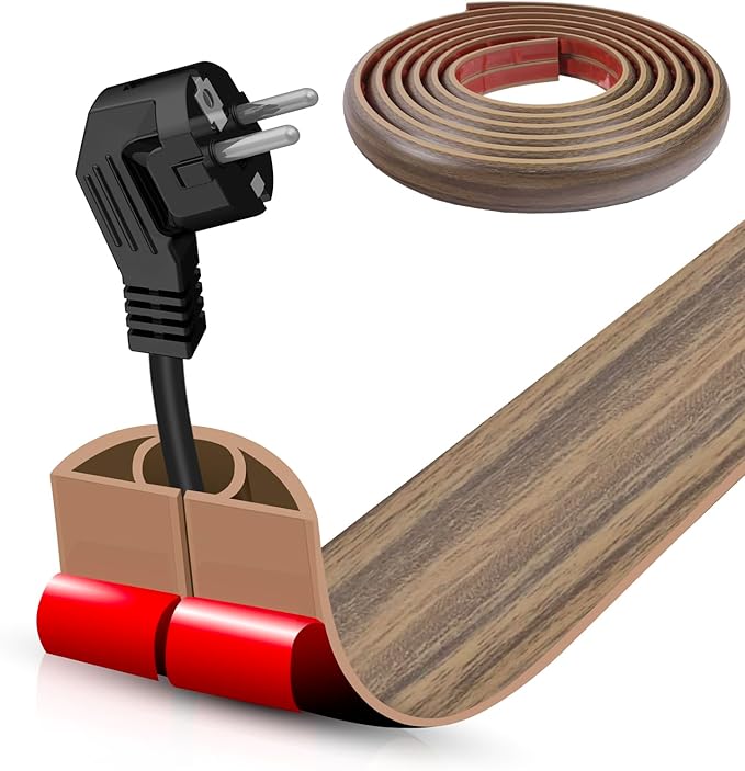 Floor Cord Cover Self Adhesive Cord Hider,10FT Cable Management, Extension Strip Protector for Wires, Prevent Cable Trips for Offices, Gyms, Exhibitions Cavity:0.39"(W) x0.27(H) Woodsmokedbrown