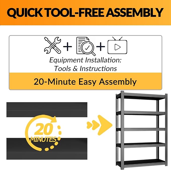 BESFUR 5-Tier Metal Shelving Unit, Adjustable Storage Utility Rack, Heavy Duty Garage Shelves Storage Utility Rack Shelf Unit for Warehouse Pantry Closet Kitchen, 16" D*36" W*71" H