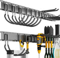 Shed Tool Organizer Wall Mount, 64inch Heavy Duty Garden Tool organizer Storage System, Easy Install With 10 Adjustable Hooks, For Garage, Basement, Shed, Workshop(Black)