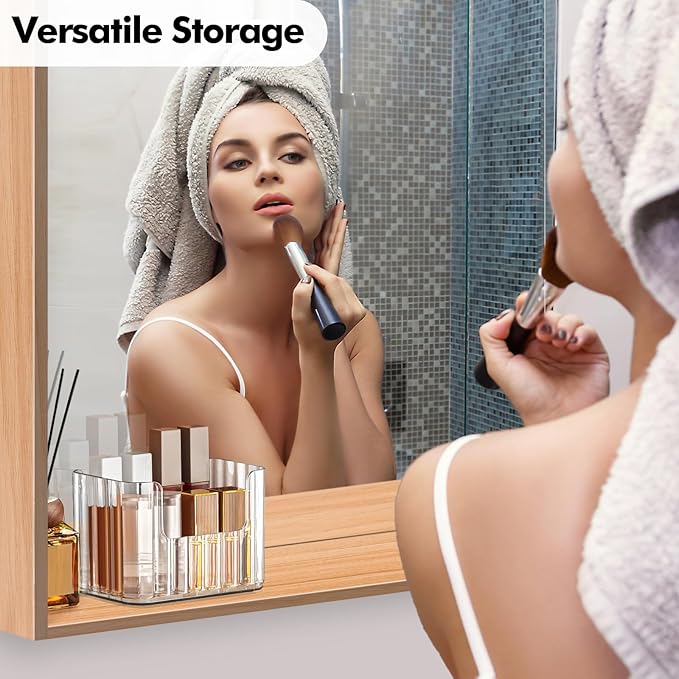 Poeland 2 Pack Stackable Makeup Organizer Tray, Medicine Cabinet Organizer, Clear Cosmetic Display Case for Cabinet, Counter, Vanity