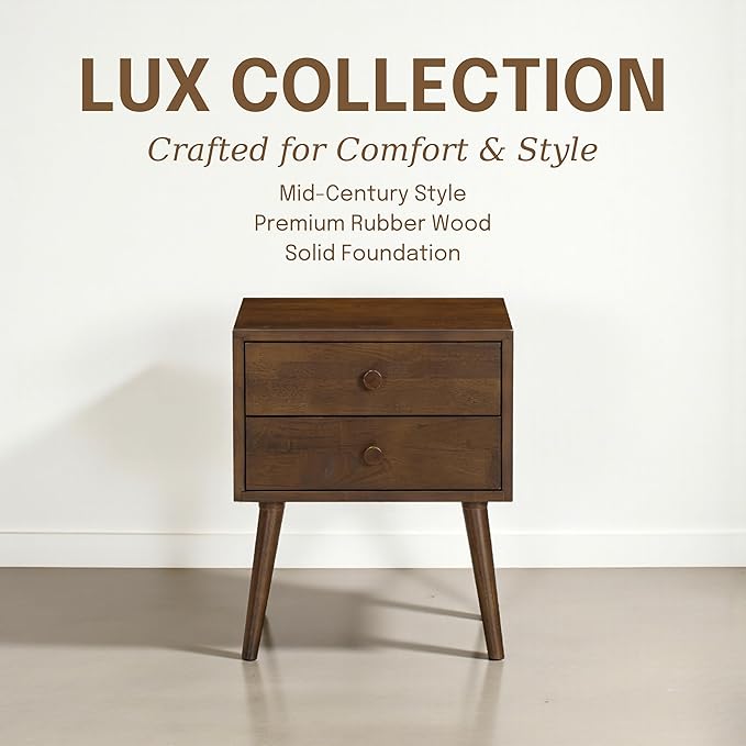 NTC Lux Nightstand with 2 Drawers, Featuring Adaptable Design, 150 lbs Load Capacity, Water-Resistant, Elevate Your Space, Easy Assembly - Dark Walnut