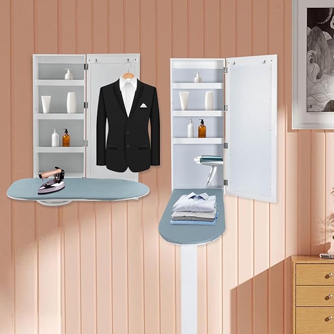 Wall Mounted Ironing Board Cabinet, Built in Swivel Ironing Board Folding with Storage, Foldable Ironing Storage Station for Home, Apartment & Small Spaces