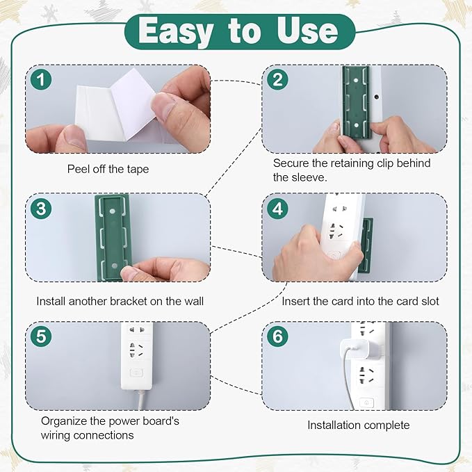 Self Adhesive Power Strip Holder, 6 PCS Power Strip Holder Wall Mount Adhesive Punch-Free Socket Holder Desktop Socket Fixer Wall Mount Cable Management for Kitchen Home Office