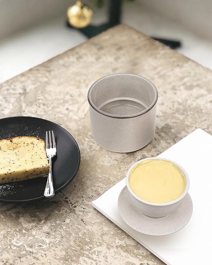 French Butter Dish, Butter Crock for Counter with Water Line, Ceramic Butter Keeper for Spreadable Butter - Chrismas Gift Home Kitchen Decor - Reactive Glaze Collection - Grey