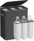 SONGMICS Laundry Basket, 50.2 Gal. Laundry Hamper, 3 Compartments, Easy Assembly, with Lid and Handles, Removable Liners, 25.2 x 15.7 x 29.5 Inches, Ink Black ULCB814BH01