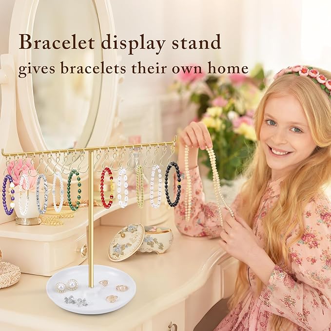 OAOLEER Bracelet Holder Display, Gold Jewelry Holder with 20 Movable Hooks Bracelet Stand Organizer, Jewelry Display Stand for Necklaces Bangles