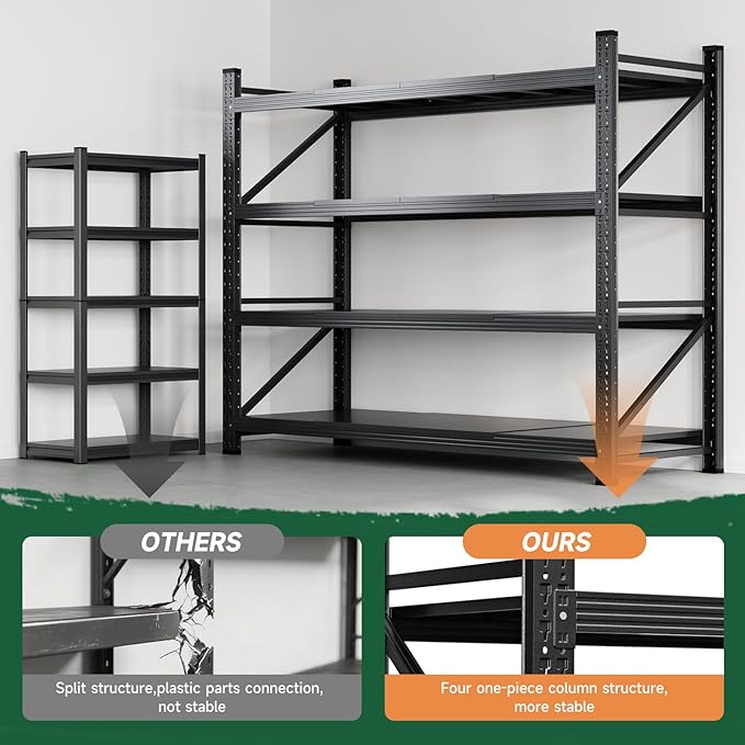 Letaya 71.3" W Metal Storage Shelves,5000LBS Heavy Duty Garage Shelving Units, 4 Tier Adjustable Utility Rack Shelf,Large Industrial Shelves,for Shop,Warehouse,Basement (71.3" W x 24" D x 70" H)