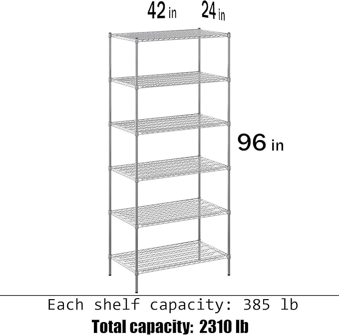 24" Deep x 42" Wide x 96" Height Wire Shelving Kit | 6-Tier | NSF Commercial Storage Rack Unit