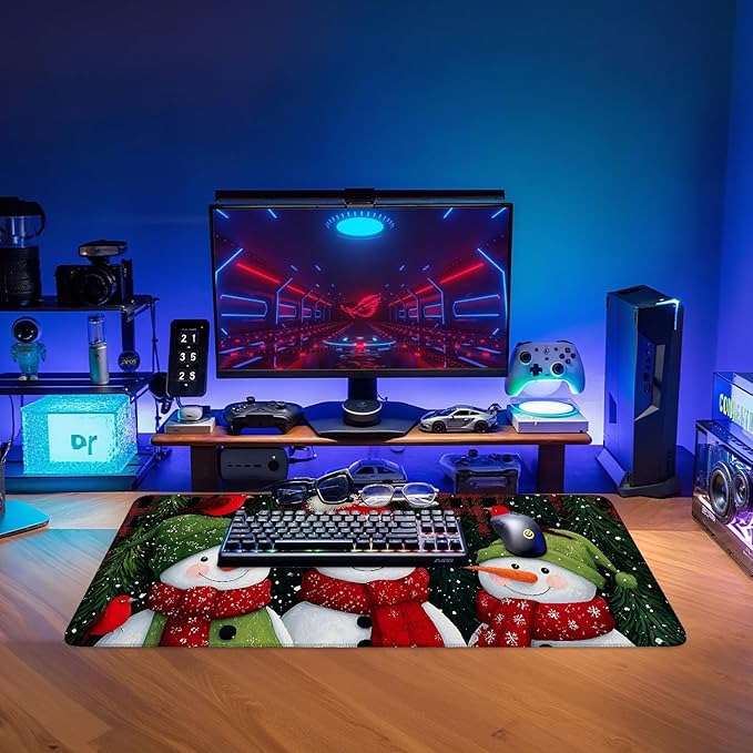 Three Snowmen Gaming Mouse Pad 31.5"x11.8"Desk Mat Anti-Slip Rubber Base & Durable Stitched Edges for Gamers Smooth Mouse Writing Surface for Desk Office/Home