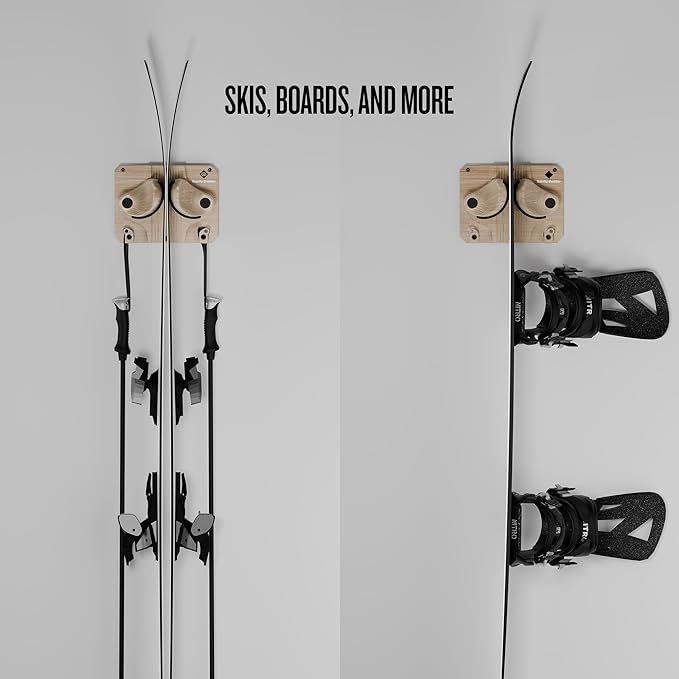 Gravity Grabber - Ultimate Wall Storage Rack for Skis and Snowboards | Damage-Free Storage | Fits Any Ski or Snowboard | (Light Wood, 1)