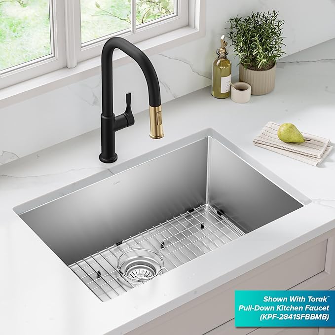 KRAUS Standart PRO 28-inch 16 Gauge Undermount Single Bowl Stainless Steel Kitchen Sink, KHU100-28