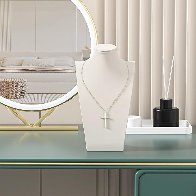 Necklace Bust Stand for Selling, Beige Velvet Necklace Display Holder, Jewelry Necklace Organizer Rack for Home Use or Store Show (11"Height)