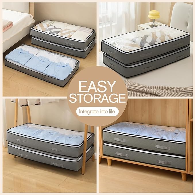 90L Under Bed Storage Containers, Closet Organizers and Storage Bins, Foldable Underbed Storage Bags for Blanket, Clothing, Comforter, Sweaters, Pillows, Linen Sheets, Wrapping Paper,black