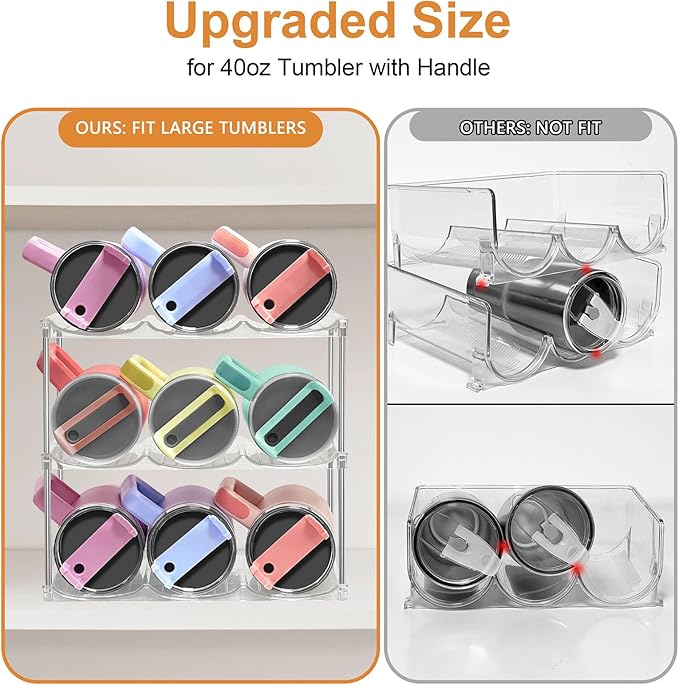 HOMECOR Water Bottle Organizer for Stanley 40 oz Tumbler - Large Stackable Water Bottle Holder for Cabinet, Pantry Kitchen Organizers and Storage for Stanley Cup Accessories, Tumbler Storage Organizer
