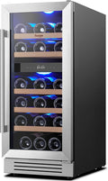 Yeego Wine Fridge Cooler - 15 Inch Dual Zone Wine Fridge Hold 28 Bottles, 40-65°F Wine Refrigerator Glass Door, Built in, Freestanding Under Counter Fridge for Beer Soda Drink Home Bar Office