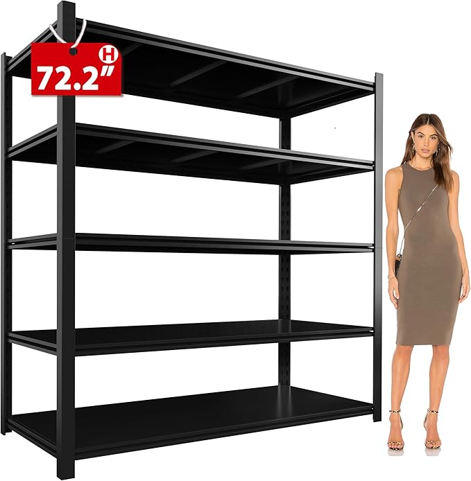 48.2" W Garage Shelving 3000LBS Storage Shelf Heavy Duty Garage Storage Shelves Adjustable 5 Tier Metal Shelves for Storage Industrial Heavy Duty Shelving Unit 24.2" Dx48.2 Wx72.2 H