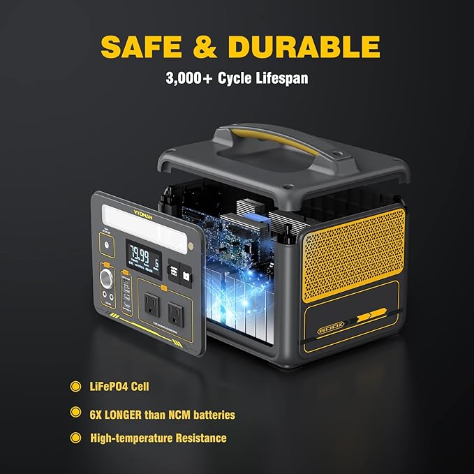 VTOMAN Jump 600X Portable Power Station with 110W Solar Panel, 600W/299Wh LiFePO4 Battery Solar Generator, 1200W AC Outlet, PD 60W USB-C, 3x Regulated 12V/10A DC for RV, Outdoor Camping, Home Backup