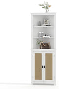 64 inch Farmhouse Corner Cabinet with 2 Barn Doors, Tall White Storage Cabinet with Adjustable Shelves, Multi-Purpose Buffet Pantry for Bathroom, Kitchen, Dining Room