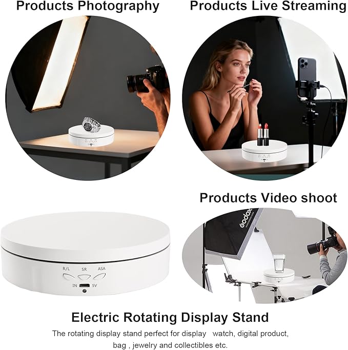 Motorized Rotating Display Stand for Jewelry, Rechargeable Automatic Mute Rotating Stand, Electronic Turntable with USB for Display, Remote Control
