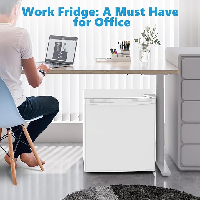 1.6 Cu.ft Mini Fridge with Freezer, Compact Refrigerator, Single Reversible Door, Ultra Quiet, Energy Efficient for Office, Dorm, Bedroom, Apartment, White