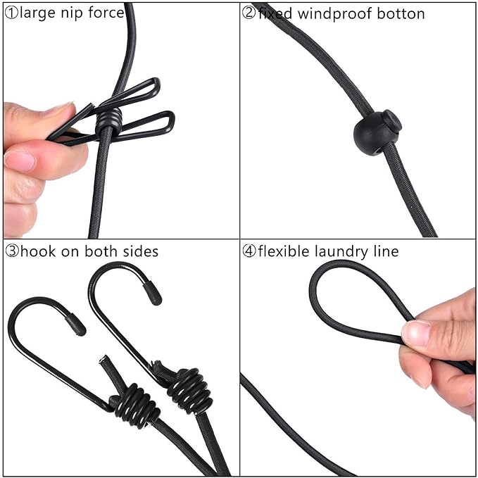 2 Pack Portable Clothesline with 12 Clothespins, Windproof Travel Stretchy Retractable Elastic Laundry Clothes Line for Backyard, Vacation Hotel, Balcony Drying
