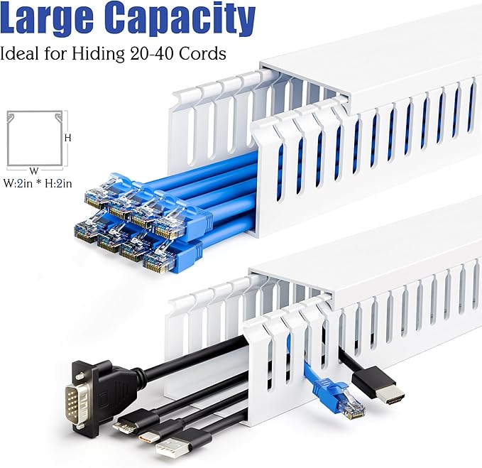 ZhiYo 66in(4X L16.5in) Professional Server Rack Cable Management Raceway, H2in x W2in Cable Raceway Kit, Electrically Safe PVC Open Slot Wire Raceway for Under Desk/Computer/Network Cords, White