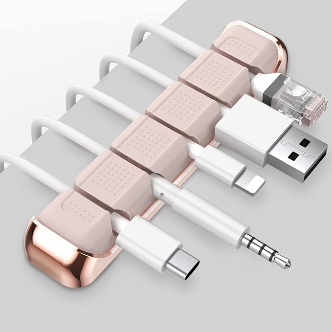 AHASTYLE Cable Organizer Holder 5 Slots Desktop Cord Wire Clips Keeper for Organizing USB Cable/Power Cord/Wire Home Office and Car (Pink)