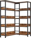IRONCK Corner Bookshelf 5 Tiers, Industrial Corner Bookcase with Baffles Etagere, L Shaped Bookshelves with Metal Frame, Corner Shelf Storage Rack for Living Room Home Office