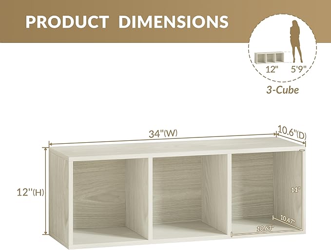 IOTXY DIY Modular Cube Bookcase - CubeXY Customizable Stackable Expandable Basic Shelving Units, 3-Cube Wooden Open Bookshelf for Fabric Storage Bin Organizer, Oak