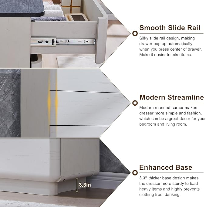 ACCOHOHO Modern 9 Drawer Dresser for Bedroom, 52" Wide Wooden Dressers with Large Storage,Handleless Chest of Drawers TV Stand for Living Room & Hallway, Curved Profile Design, White