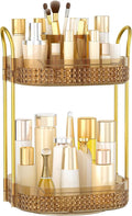 360° Rotating Makeup Organizer 2 Tier, Large Skincare Clear Make Up Storage Spinning Perfume Organizers for Bathroom Counter Dresser, Pink