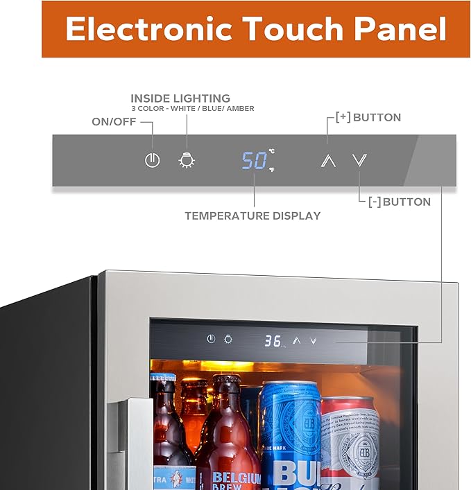 Ca'Lefort 15 Inch Beverage Refrigerator - 100 Can Small Beverage Fridge, Drink Fridge Glass Door 3 LED 34°F -54°F Beverage Cooler Built-in or Freestanding, Perfect for Home/Kitchen(3.0 cu.ft)
