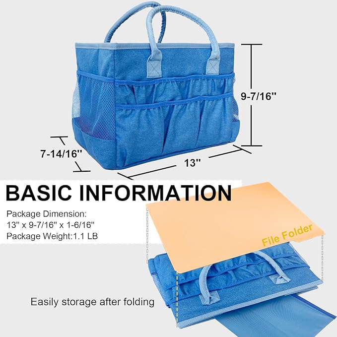 Cupohus Water-Resistant Art Organizer Tote Bag - Craft Storage Bag with Multiple Pockets and Handles for Artists, Kids, Students, and More – Blue