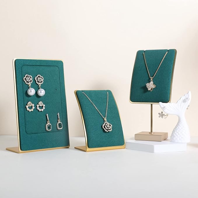 GemeShou Green Necklace display stand, Velvet Jewelry necklace display holder for selling, small metal earring neck storage organizer, online jewelry photography props【Green】